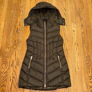 Athleta Black Quilted Hooded Puffer Vest
